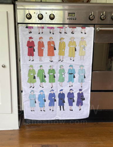 Queen Elizabeth Rainbow Outfit Tea Towel