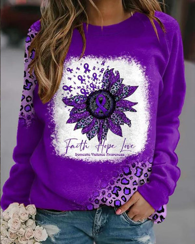 Faith Hope Love Domestic Violence Awareness Sunflower Leopard Print Sweatshirt