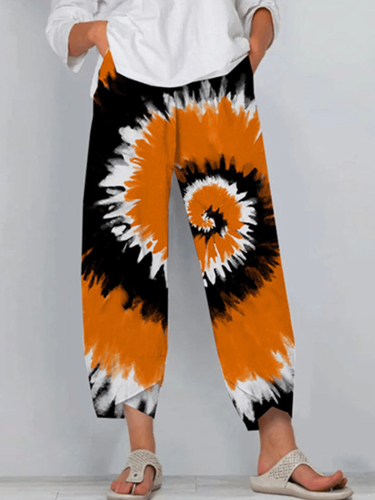 Women's Tie Dye Watercolor Pumpkin Print Casual Trousers