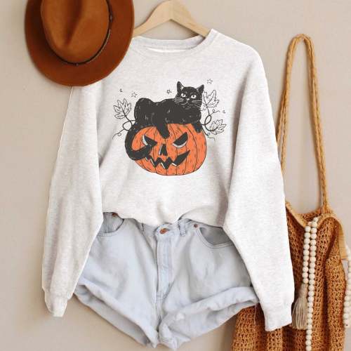 Halloween Black Cat Design Sweatshirt