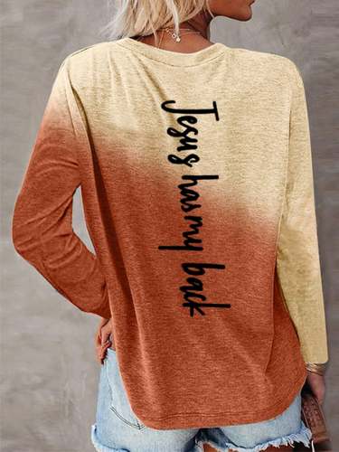 Women's Jesus Has My Back Blessed Gradient Long Sleeve T-Shirt
