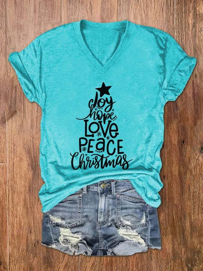 Women's Christmas Tree Print V-Neck T-Shirt