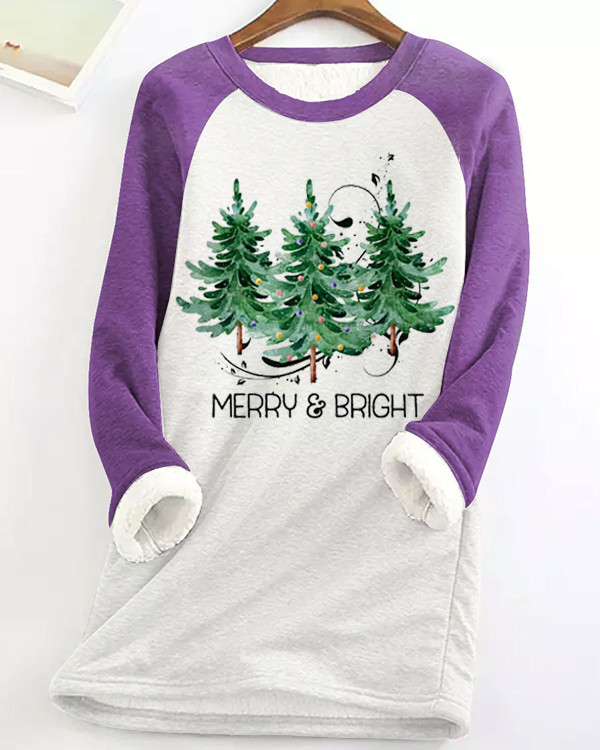 Christmas Tree Fleece Warm Base Regular Stitching Crew Neck Sweatshirt