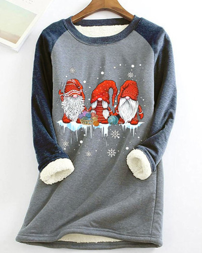 Christmas Fleece Warm Base Regular Stitching Crew Neck Sweatshirt