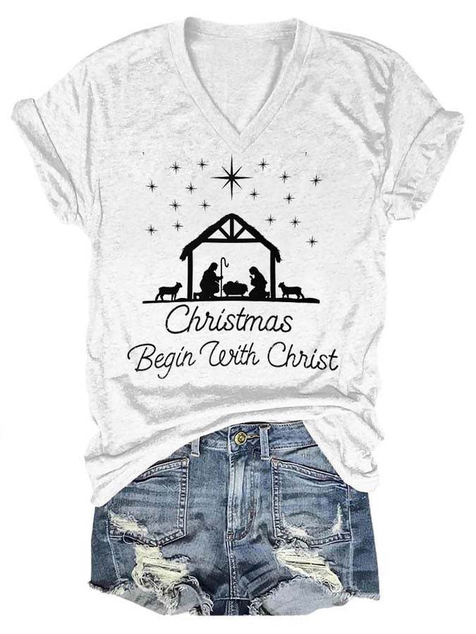 Christmas Jesus Print Casual T-Shirt