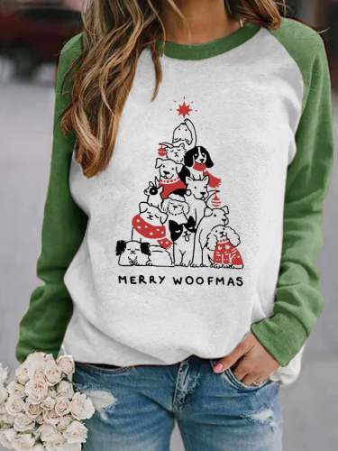 Women's Christmas  MERRY WOOFMAS  Printed Casual Sweatshirt