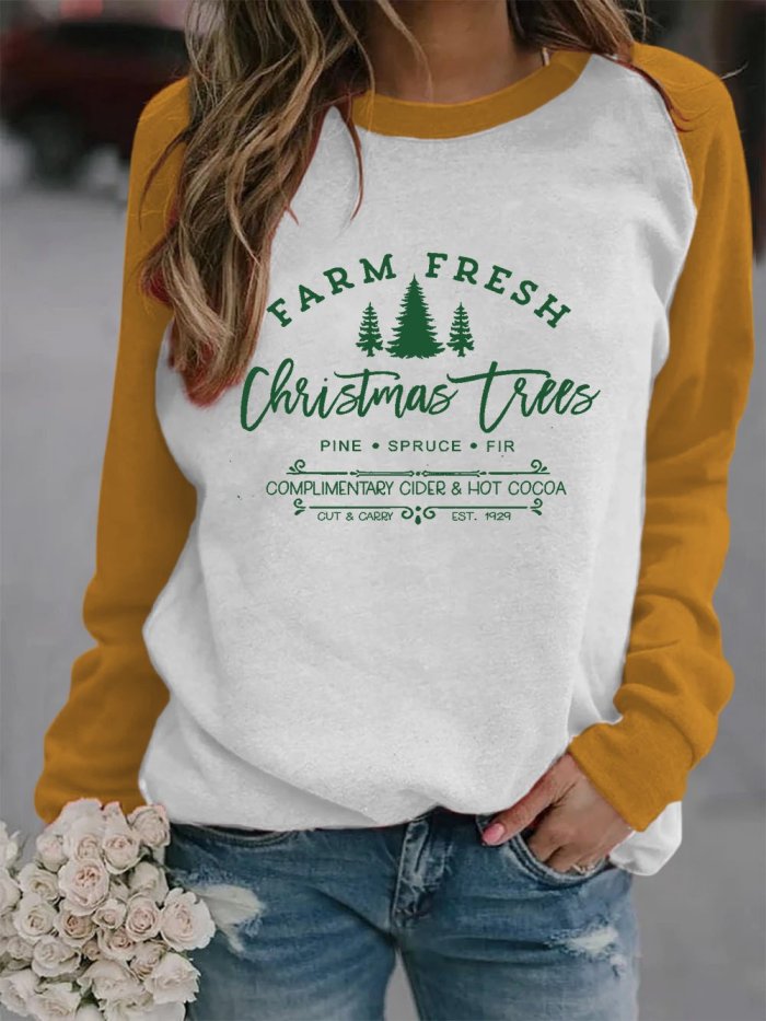 Women's FARM FRESH Christmas trees Print Sweatshirt