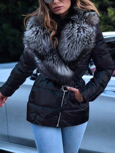 Women's Puffer Jacket Casual Daily Winter Regular Coat Turtleneck Loose Fit Warm Casual Jacket Long Sleeve Solid Colored Fur Trim Black Silver Gray