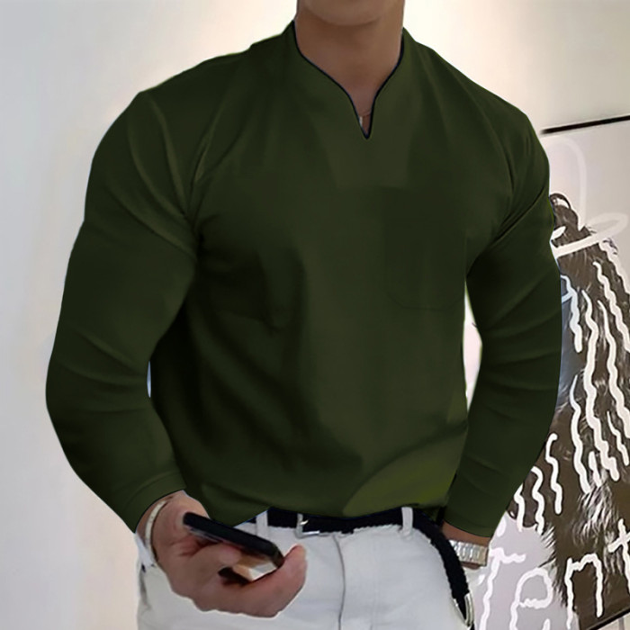 Men's Loose Casual Solid Cotton Long Sleeve Top