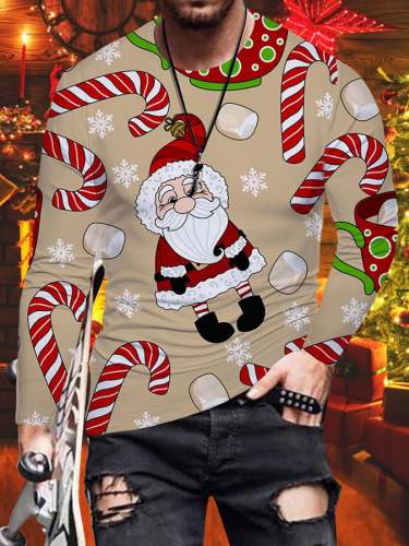 Men's Christmas Print Crew Neck Long Sleeve T-Shirt