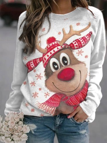 Women's Santa With Reindeer Casual Sweatshirts