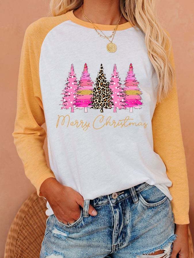 Women's Merry Christmas Print Casual Long-Sleeve T-Shirt