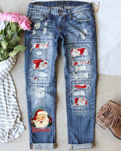 Don't Stop Believin Santa Christmas Loose Casual Pants