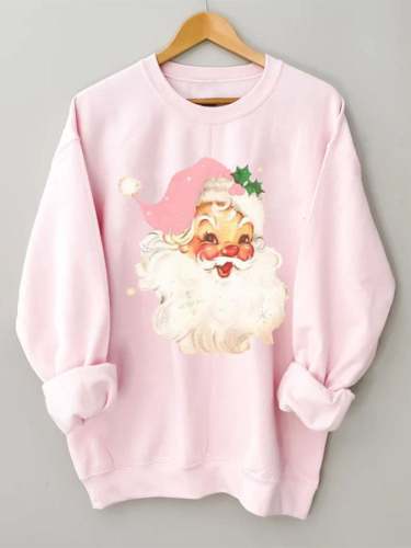 🔥Christmas Pink Santa Print Sweatshirt