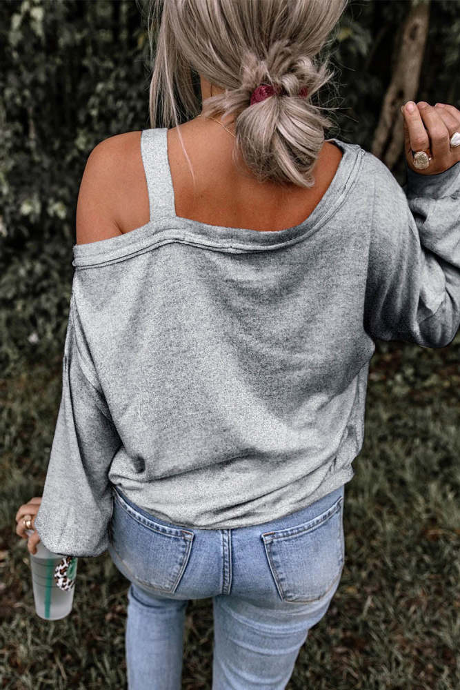 Christmas Santa Claus Abstract Cold Shoulder Asymmetrical Neck Casual Tops