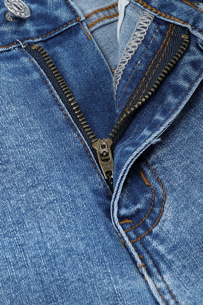 Cartoon Elk Snowflake Plaid Abstract Ripped Raw Hem Mid Waist Jeans