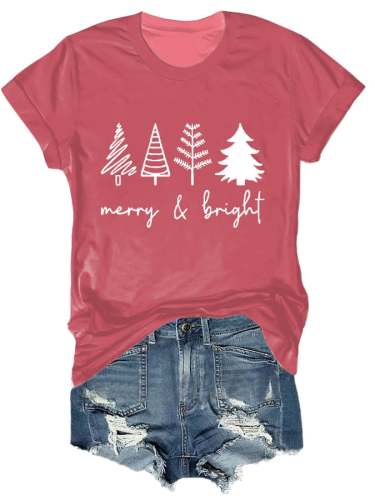 Merry And Bright Women's Christmas Print Short Sleeve T-Shirt
