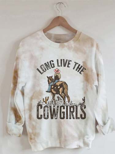 Women's Vintage Long Live The Cowgirls Tie-Dye Casual Sweatshirt