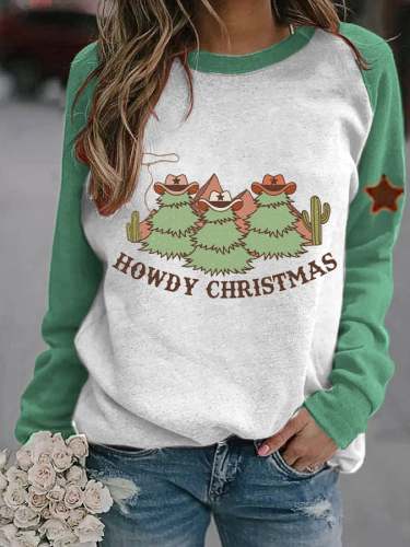 Women's Western Howdy Christmas Tree Print Sweatshirt