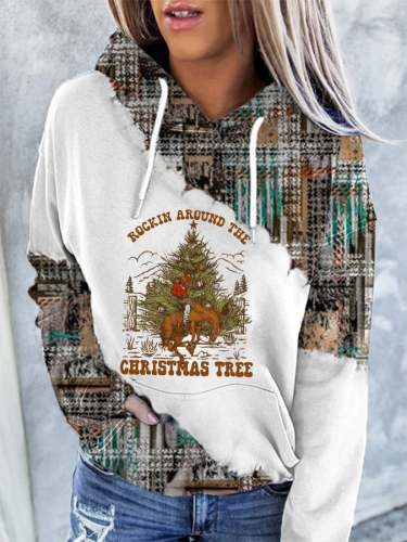 Women's Western and Christmas Combined  ROCKIN AROUND THE CHRISTMAS TREE  Printed Hoodie