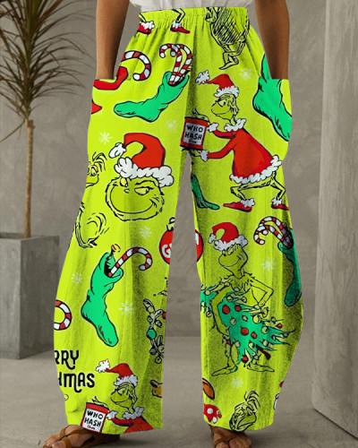 Women's Christmas Grinch Printed Loose Pants