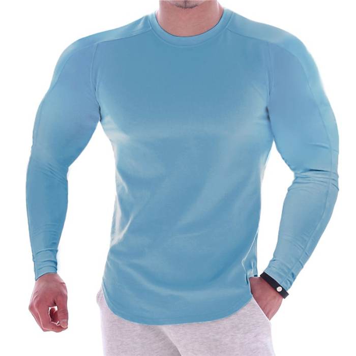 Men's Casual Solid Color Round Neck Sport Long Sleeve Muscle Shirt