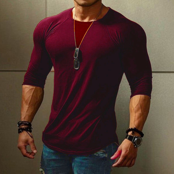 Men's Street Solid Color Round Neck Long Sleeve Comfortable Shirt