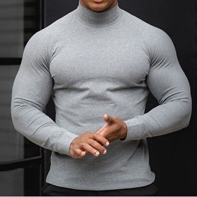 Men's Solid Color Stand Collar Long Sleeve Tops