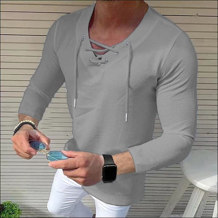 Men's Shirt Solid Color V Neck  Tops Fashion Casual Breathable