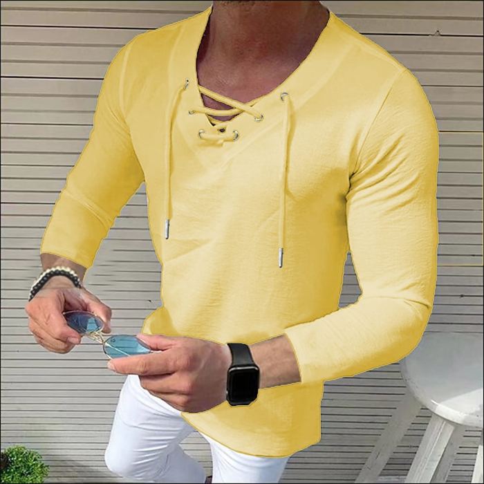Men's Shirt Solid Color V Neck  Tops Fashion Casual Breathable