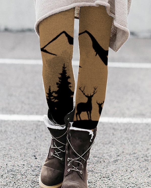 Forest Deer  Print Leggings