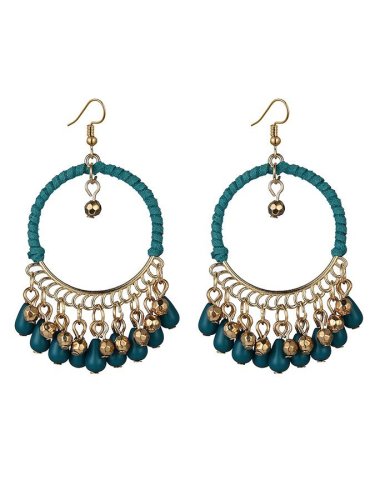 Women's Bohemian retro round water drop Tassel Earrings