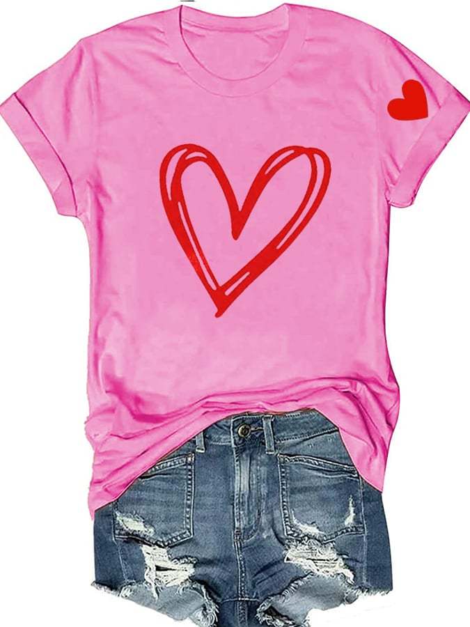 Women'S Valentine'S Day Heart Long Sleeve Print T-Shirt