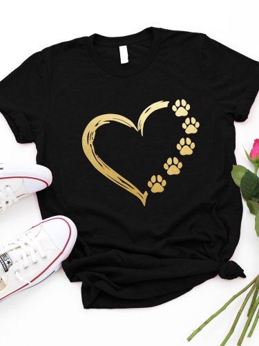 Women's Pet Lover Valentines Day Printed Round Neck Short Sleeve T-Shirt