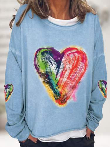Women's Oil Painting Love Heart Casual Long-Sleeve T-Shirt