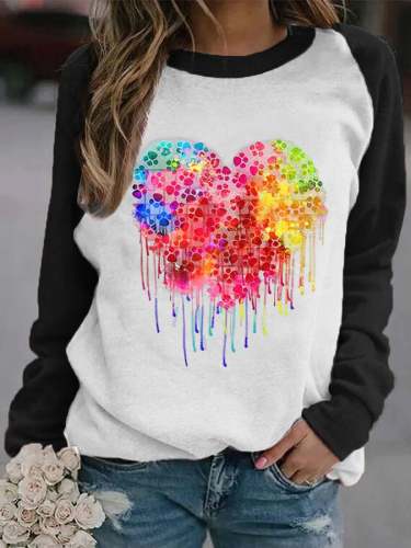 Fashion Color Block Print Long-Sleeve Sweatshirt