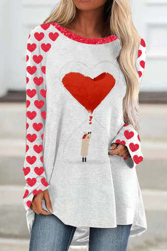 Red Love Hourglass Watercolor Valentine's Day Loose Tunic