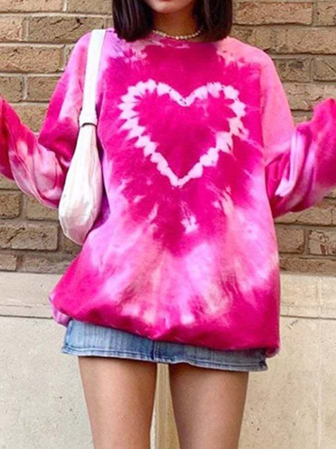 Women's Tie-Dye Love Heart Print Casual Sweatshirt