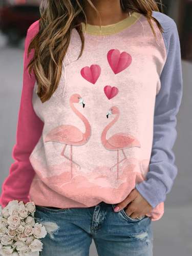Women's Flamingo Valentine Print Casual Sweatshirt