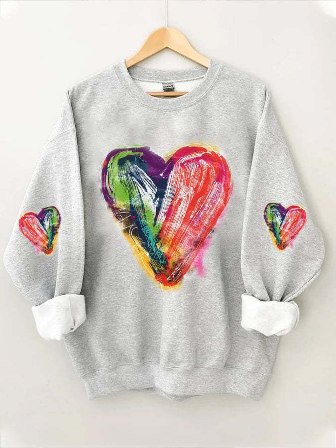 Women's Oil Painting Heart Graphic Casual Sweatshirt