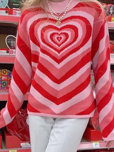 Women's Trendy Love Heart Round Neck Knitted Sweater
