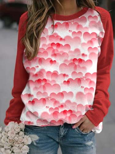 Women's Love Heart Print Casual Sweatshirt