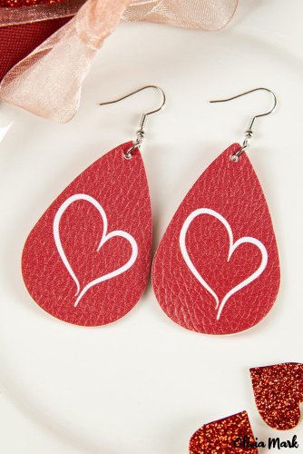 Valentine Red Heart Shape Printed Dangle Earrings