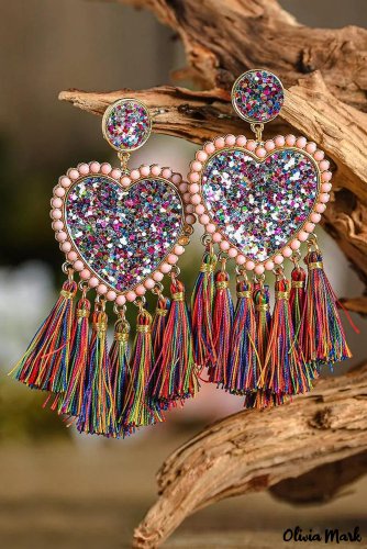 Heart Earrings Long Fringes Ethnic Vintage Bohemian Multicolored