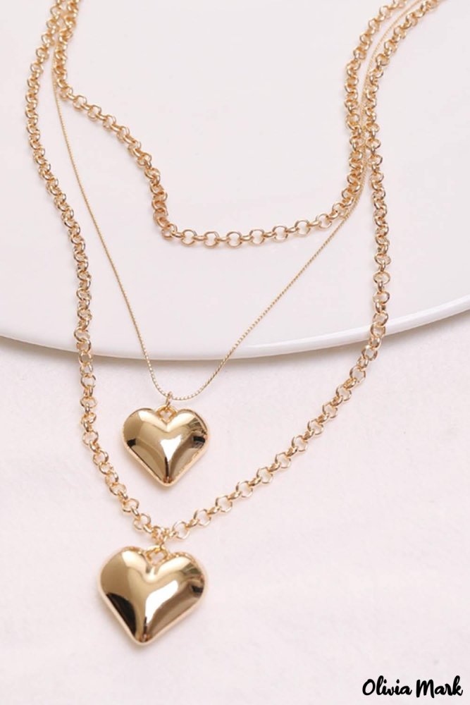 Gold Heart Pendant Layered Necklace