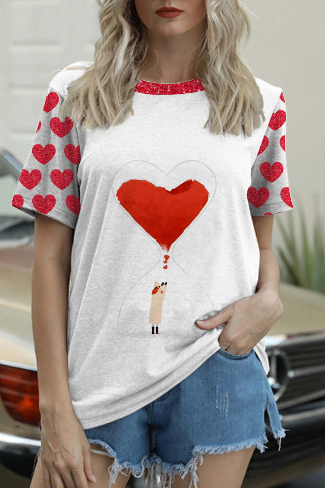 Red Love Hourglass Watercolor Valentine's Day T-shirt