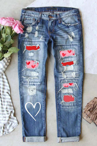Love Heart Print Jeans