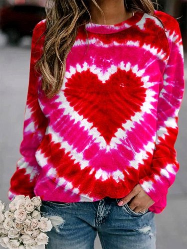 Women's Love Heart Gradient Print Casual Crew Neck Sweatshirt