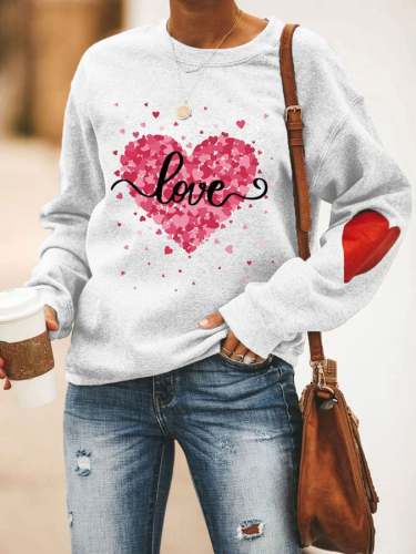 Valentine's Day Heart Women's Printed Long Sleeve Crew Neck Sweatshirt