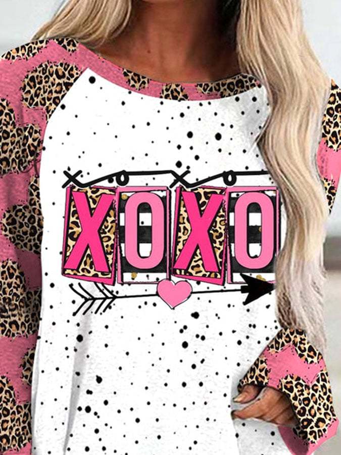 Women's Valentine's Day XOXO Printed Crew Neck T-Shirt